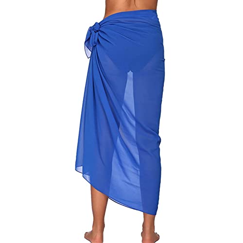 Treer Damen Strand Sarong Pareo Abdeckung Sommer Vertuschung Wrap Wickel Chiffon Halbtransparent Badeanzug Strandkleid Bikini Rock Cover up für Frauen Mädchen -145x110cm,Blau von Treer