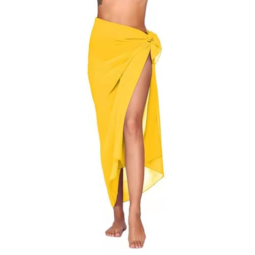Treer Damen Strand Sarong Pareo Abdeckung Sommer Vertuschung Wrap Wickel Chiffon Halbtransparent Badeanzug Strandkleid Bikini Rock Cover -145x110cm,Gelb von Treer