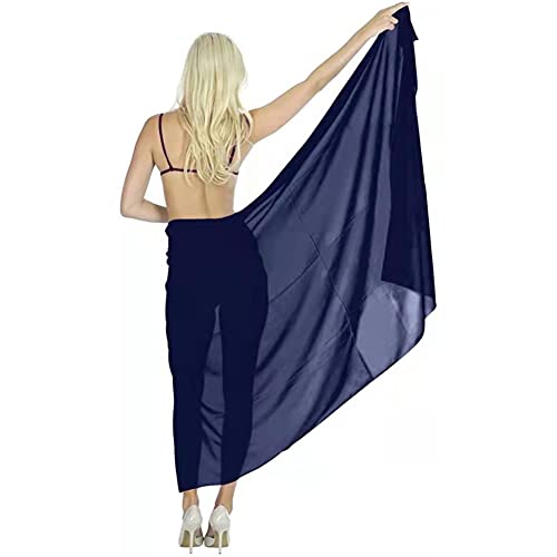 Treer Damen Strand Sarong Pareo Abdeckung Sommer Vertuschung Wrap Wickel Chiffon Halbtransparent Badeanzug Strandkleid Bikini Rock Cover up für Frauen Mädchen (145x110cm,Navy blau) von Treer