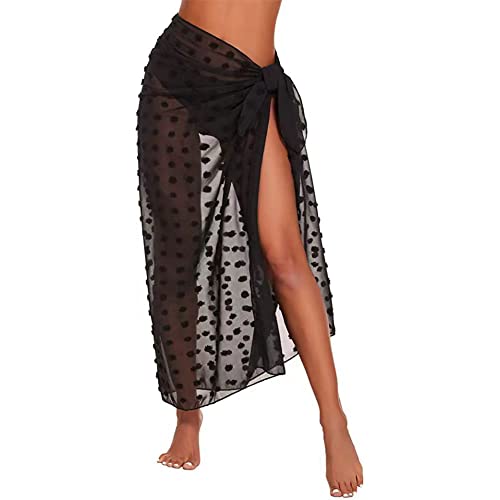 Treer Damen Strand Sarong Pareo Abdeckung Sommer Vertuschung Wrap Wickel Chiffon Halbtransparent Badeanzug Strandkleid Bikini Rock Cover up für Frauen Mädchen -145x110cm,neues Schwarz von Treer