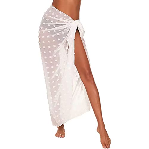 Treer Damen Strand Sarong Pareo Abdeckung Sommer Vertuschung Wrap Wickel Chiffon Halbtransparent Badeanzug Strandkleid Bikini Rock Cover up für Frauen Mädchen (145x110cm,neues weiß) von Treer