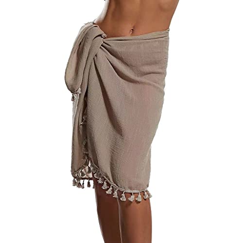 Treer Damen Strand Sarong Pareo Abdeckung Sommer Vertuschung Wrap Wickel Chiffon Halbtransparent Badeanzug Strandkleid Bikini Rock Cover up für Frauen Mädchen (165x66cm,Khaki) von Treer