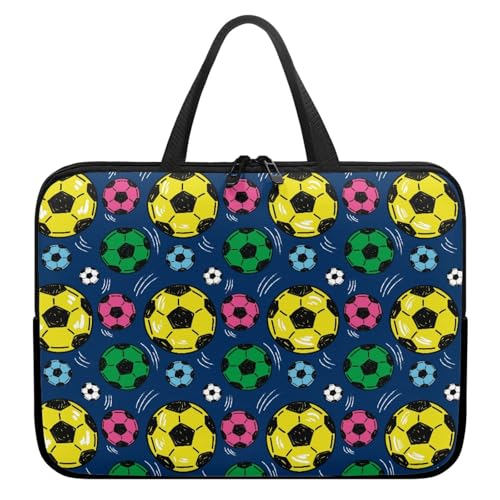 Treer Einfacher Fußballdruck Laptoptasche, Handtasche Damen Herren, Laptop Tasche mit Reißverschluss, Wasserdichte Laptop Rucksack,Notebook Tasche für Reisen/Business/Schule (Bunt,12 Zoll) von Treer