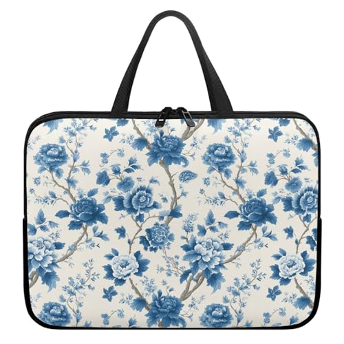 Treer Europäischen Stil Blumen Laptoptasche, Handtasche Damen Herren, Laptop Tasche mit Reißverschluss, Wasserdichte Laptop Rucksack,Notebook Tasche für Reisen/Business/Schule (Blau,10 Zoll) von Treer
