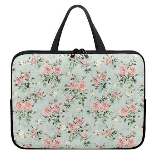 Treer Europäischen Stil Blumen Laptoptasche, Handtasche Damen Herren, Laptop Tasche mit Reißverschluss, Wasserdichte Laptop Rucksack,Notebook Tasche für Reisen/Business/Schule (Grün,10 Zoll) von Treer
