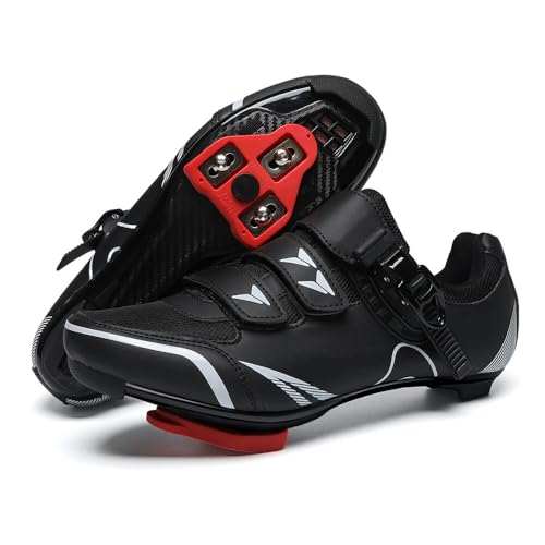 Treer Fahrradschuhe Herren, Rennradschuhe Schuhe Look SPD Cleats 40-46 EU Rennrad Schuh Mountain Bikes Schuhe Kompatibel Outdoor Radschuhe Fahrrad Indoor Spin (Schwarz-Grau,43) von Treer