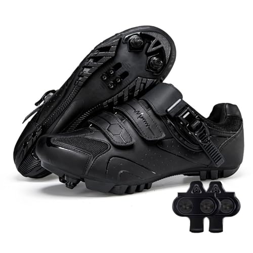 Treer Fahrradschuhe Herren Damen, 36-47 EU Rennradschuhe mit Cleats Schuhe Rennrad Schuh Mountain Bikes Schuhe Kompatibel Outdoor Radschuhe Fahrrad Indoor Spin (Black,46) von Treer