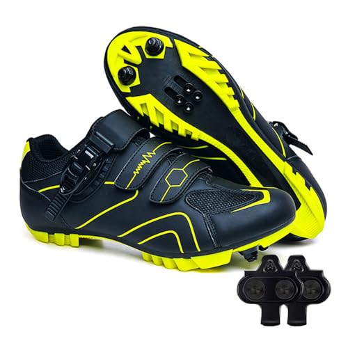 Treer Fahrradschuhe Herren Damen, 36-47 EU Rennradschuhe mit Cleats Schuhe Rennrad Schuh Mountain Bikes Schuhe Kompatibel Outdoor Radschuhe Fahrrad Indoor Spin (Gelb-Schwarz,39) von Treer