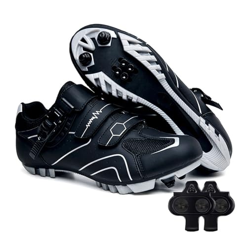 Treer Fahrradschuhe Herren Damen, 36-47 EU Rennradschuhe mit Cleats Schuhe Rennrad Schuh Mountain Bikes Schuhe Kompatibel Outdoor Radschuhe Fahrrad Indoor Spin (Grau-Schwarz,38) von Treer