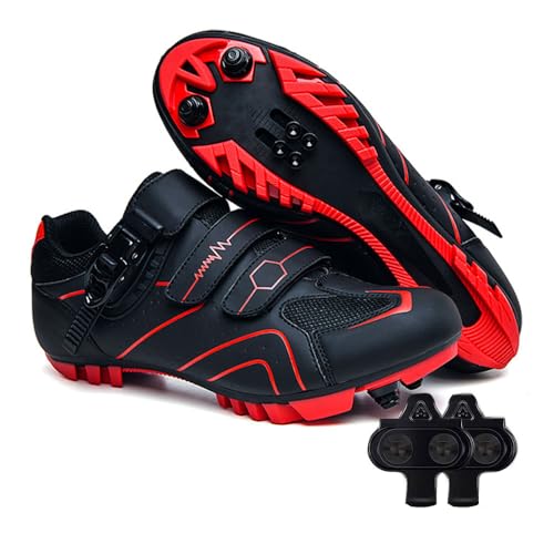 Treer Fahrradschuhe Herren Damen, 36-47 EU Rennradschuhe mit Cleats Schuhe Rennrad Schuh Mountain Bikes Schuhe Kompatibel Outdoor Radschuhe Fahrrad Indoor Spin (Rot-Schwarz,37) von Treer