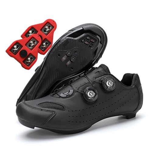 Treer Fahrradschuhe Herren Damen, 36EU-47EU Rennradschuhe Schuhe Look SPD Cleats - Rennrad Schuh Mountain Bikes Schuhe Kompatibel Outdoor Radschuhe Fahrrad Indoor Spin (Schwarz,42) von Treer