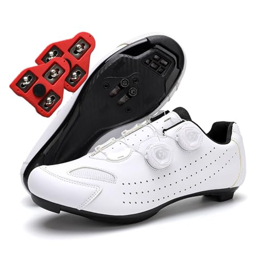 Treer Fahrradschuhe Herren Damen, 36EU-47EU Rennradschuhe Schuhe Look SPD Cleats - Rennrad Schuh Mountain Bikes Schuhe Kompatibel Outdoor Radschuhe Fahrrad Indoor Spin (Weiß,41) von Treer