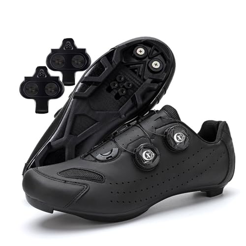 Treer Fahrradschuhe Herren Damen, 36EU-47EU Rennradschuhe mit Cleats Schuhe Rennrad Schuh Mountain Bikes Schuhe Kompatibel Outdoor Radschuhe Fahrrad Indoor Spin (Schwarz,46) von Treer