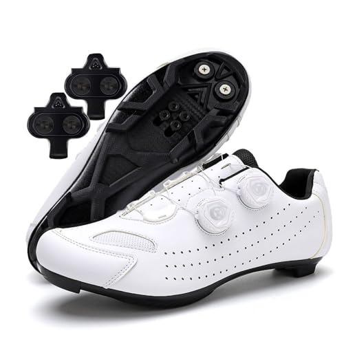 Treer Fahrradschuhe Herren Damen, 36EU-47EU Rennradschuhe mit Cleats Schuhe Rennrad Schuh Mountain Bikes Schuhe Kompatibel Outdoor Radschuhe Fahrrad Indoor Spin (Weiß,38) von Treer