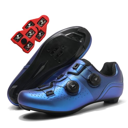 Treer Fahrradschuhe Herren Damen, Rennradschuhe Schuhe 37EU-47EU, Look SPD-Cleats Rennrad Schuh Mountain Bikes Schuhe Kompatibel Outdoor Radschuhe Fahrrad Indoor Spin (Aurorablau,45) von Treer