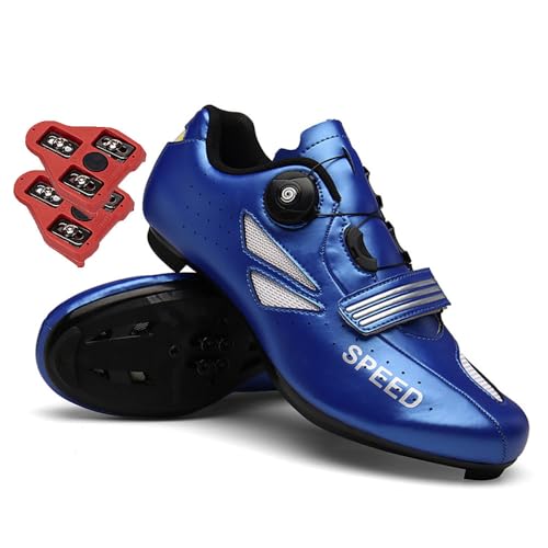 Treer Fahrradschuhe Herren Damen, Rennradschuhe Schuhe Look SPD Cleats 36-47 EU Rennrad Schuh Mountain Bikes Schuhe Kompatibel Outdoor Radschuhe Fahrrad Indoor Spin (Blau,44) von Treer