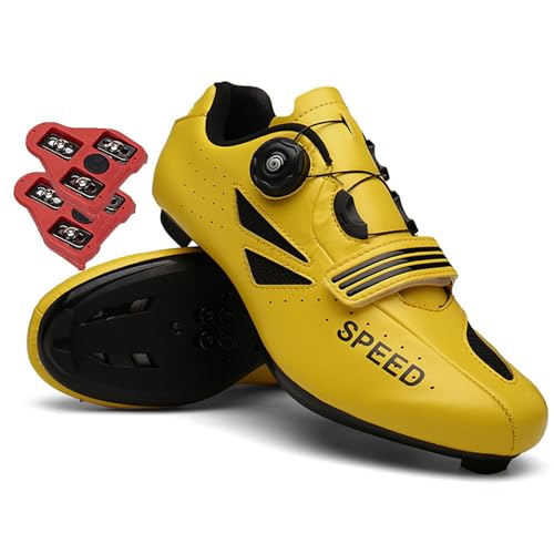 Treer Fahrradschuhe Herren Damen, Rennradschuhe Schuhe Look SPD Cleats 36-47 EU Rennrad Schuh Mountain Bikes Schuhe Kompatibel Outdoor Radschuhe Fahrrad Indoor Spin (Gelb,40) von Treer