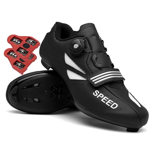 Treer Fahrradschuhe Herren Damen, Rennradschuhe Schuhe Look SPD Cleats 36-47 EU Rennrad Schuh Mountain Bikes Schuhe Kompatibel Outdoor Radschuhe Fahrrad Indoor Spin (Schwarz,45) von Treer
