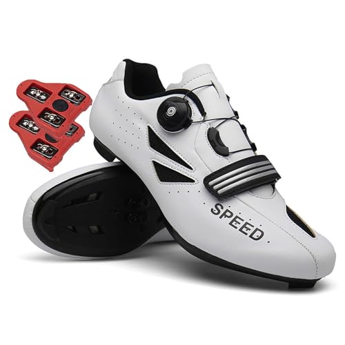 Treer Fahrradschuhe Herren Damen, Rennradschuhe Schuhe Look SPD Cleats 36-47 EU Rennrad Schuh Mountain Bikes Schuhe Kompatibel Outdoor Radschuhe Fahrrad Indoor Spin (Weiß,41) von Treer