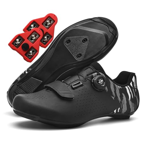Treer Fahrradschuhe Herren Damen, Rennradschuhe Schuhe Look SPD Cleats 36EU-47EU Rennrad Schuh Mountain Bikes Schuhe Kompatibel Outdoor Radschuhe Fahrrad Indoor Spin (Schwarz,43) von Treer