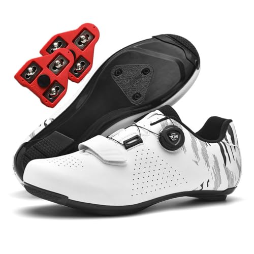 Treer Fahrradschuhe Herren Damen, Rennradschuhe Schuhe Look SPD Cleats 36EU-47EU Rennrad Schuh Mountain Bikes Schuhe Kompatibel Outdoor Radschuhe Fahrrad Indoor Spin (Weiß,44) von Treer