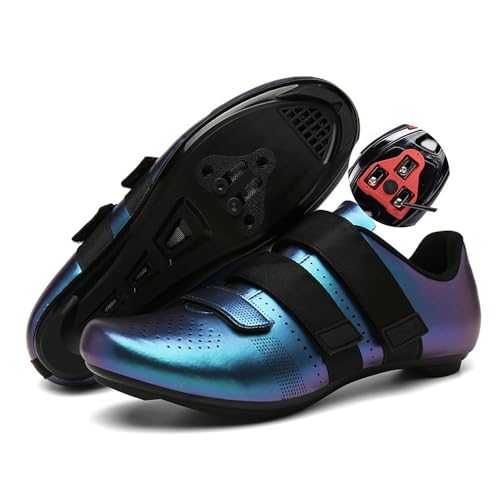 Treer Fahrradschuhe Herren Damen 36-47 EU, Rennradschuhe Look SPD Cleats Schuhe Rennrad Schuh Mountain Bikes Schuhe Kompatibel Outdoor Radschuhe Fahrrad Indoor Spin (Blau,43) von Treer