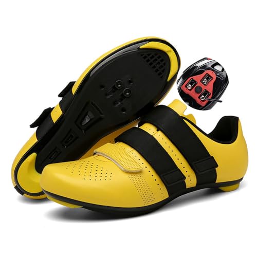 Treer Fahrradschuhe Herren Damen 36-47 EU, Rennradschuhe Look SPD Cleats Schuhe Rennrad Schuh Mountain Bikes Schuhe Kompatibel Outdoor Radschuhe Fahrrad Indoor Spin (Gelb,41) von Treer