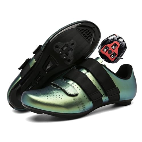 Treer Fahrradschuhe Herren Damen 36-47 EU, Rennradschuhe Look SPD Cleats Schuhe Rennrad Schuh Mountain Bikes Schuhe Kompatibel Outdoor Radschuhe Fahrrad Indoor Spin (Grün,39) von Treer