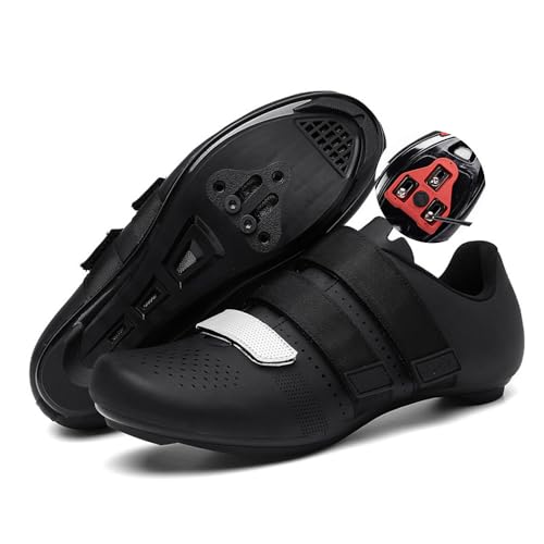 Treer Fahrradschuhe Herren Damen 36-47 EU, Rennradschuhe Look SPD Cleats Schuhe Rennrad Schuh Mountain Bikes Schuhe Kompatibel Outdoor Radschuhe Fahrrad Indoor Spin (Schwarz,43) von Treer