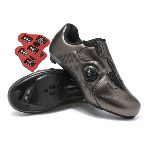 Treer Fahrradschuhe Herren Damen 37-48 EU Rennradschuhe Look SPD Cleats Schuhe Rennrad Schuh Mountain Bikes Schuhe Kompatibel Outdoor Radschuhe Fahrrad Indoor Spin (Braun,45) von Treer