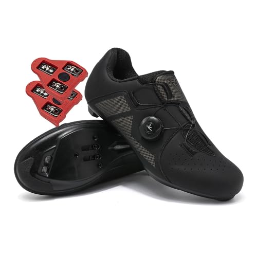 Treer Fahrradschuhe Herren Damen 37-48 EU Rennradschuhe Look SPD Cleats Schuhe Rennrad Schuh Mountain Bikes Schuhe Kompatibel Outdoor Radschuhe Fahrrad Indoor Spin (Schwarz,40) von Treer