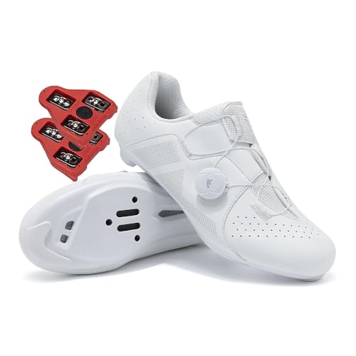 Treer Fahrradschuhe Herren Damen 37-48 EU Rennradschuhe Look SPD Cleats Schuhe Rennrad Schuh Mountain Bikes Schuhe Kompatibel Outdoor Radschuhe Fahrrad Indoor Spin (Weiß,46) von Treer