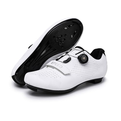 Treer Fahrradschuhe Herren Damen 37EU-47EU Rennradschuhe mit SPD Cleats Schuhe Rennrad Schuh Mountain Bikes Schuhe, Kompatibel Outdoor Radschuhe Fahrrad Indoor Spin (Weiß,44) von Treer