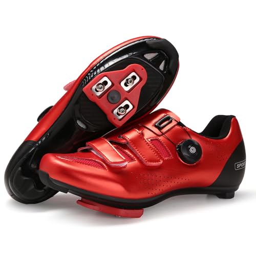 Treer Fahrradschuhe Herren Damen Look SPD Cleats Rennradschuhe Schuhe 36-47 EU Rennrad Schuh Mountain Bikes Schuhe Kompatibel Outdoor Radschuhe Fahrrad Indoor Spin (Rot,36) von Treer