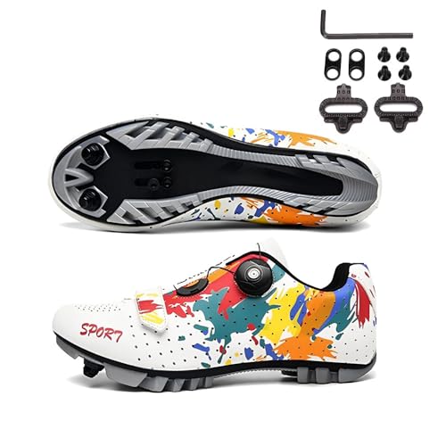 Treer Fahrradschuhe Herren Damen Mountain Bikes Schuhe, Rennradschuhe mit Cleats SPD Schuhe Rennrad Schuh Kompatibel Outdoor Radschuhe Fahrrad Indoor Spin 37 EU Weiß von Treer