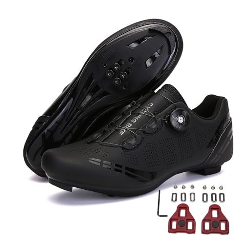 Treer Fahrradschuhe Herren Damen Rennradschuhe mit Cleats, SPD Schuhe Rennrad Schuhe Mountain Road Bikes Schuh Kompatibel Outdoor Radschuhe Fahrrad Indoor Spin 37 EU Schwarz von Treer