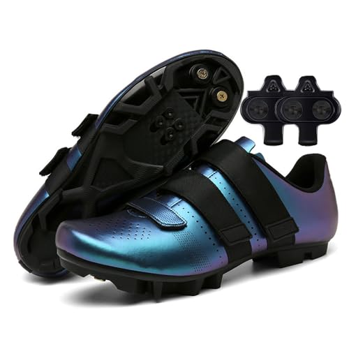 Treer Fahrradschuhe Herren Damen Rennradschuhe mit Cleats Schuhe Rennrad Schuh Mountain Bikes Schuhe 36-47 EU Kompatibel Outdoor Radschuhe Fahrrad Indoor Spin (Blau,43) von Treer