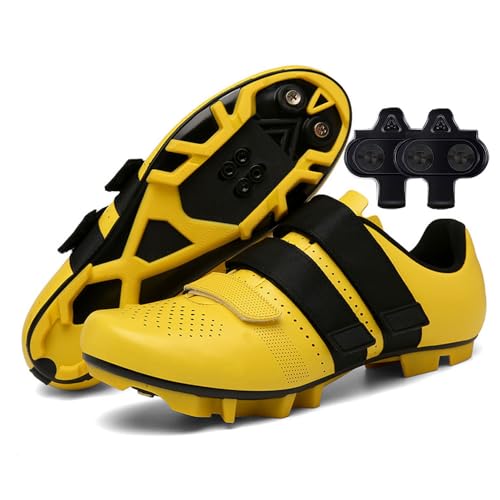Treer Fahrradschuhe Herren Damen Rennradschuhe mit Cleats Schuhe Rennrad Schuh Mountain Bikes Schuhe 36-47 EU Kompatibel Outdoor Radschuhe Fahrrad Indoor Spin (Gelb,39) von Treer