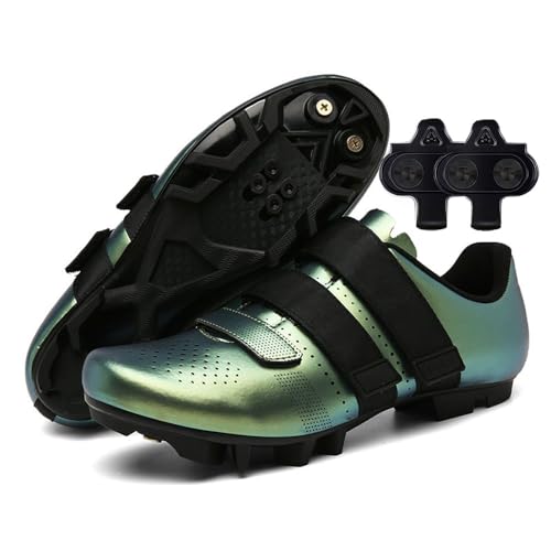 Treer Fahrradschuhe Herren Damen Rennradschuhe mit Cleats Schuhe Rennrad Schuh Mountain Bikes Schuhe 36-47 EU Kompatibel Outdoor Radschuhe Fahrrad Indoor Spin (Grün,47) von Treer