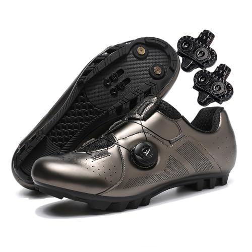 Treer Fahrradschuhe Herren Damen Rennradschuhe mit Cleats Schuhe Rennrad Schuh Mountain Bikes Schuhe 37-48 EU Kompatibel Outdoor Radschuhe Fahrrad Indoor Spin (Braun,46) von Treer