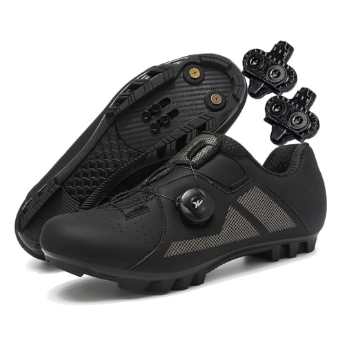 Treer Fahrradschuhe Herren Damen Rennradschuhe mit Cleats Schuhe Rennrad Schuh Mountain Bikes Schuhe 37-48 EU Kompatibel Outdoor Radschuhe Fahrrad Indoor Spin (Schwarz,43) von Treer