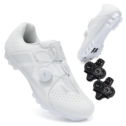 Treer Fahrradschuhe Herren Damen Rennradschuhe mit Cleats Schuhe Rennrad Schuh Mountain Bikes Schuhe 37-48 EU Kompatibel Outdoor Radschuhe Fahrrad Indoor Spin (Weiß,38) von Treer