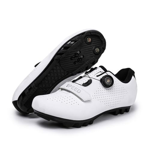 Treer Fahrradschuhe Herren & Damen 37EU-47EU Rennradschuhe mit Cleats Schuhe Rennrad Schuh Mountain Bikes Schuhe, Kompatibel Outdoor Radschuhe Fahrrad Indoor Spin (Weiß,44) von Treer