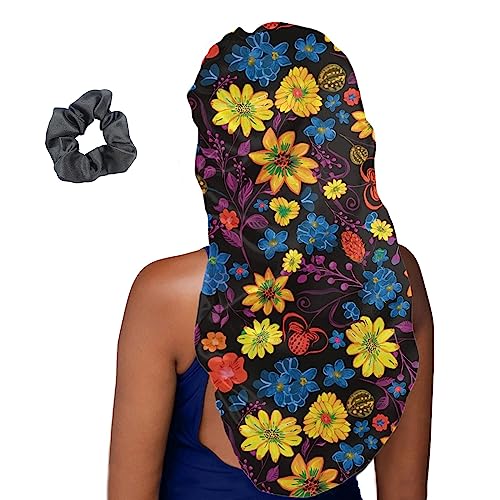 Treer Haarhaube für die Nacht Lange Haare, 3D Floral Drucken Damen Mädchen Schlafkappe für Haare 2 Stück Haarhaube Lange Haare Bonnet Schlafmütze für Lockiges Haar (Gänseblümchen,Eine Größe) von Treer