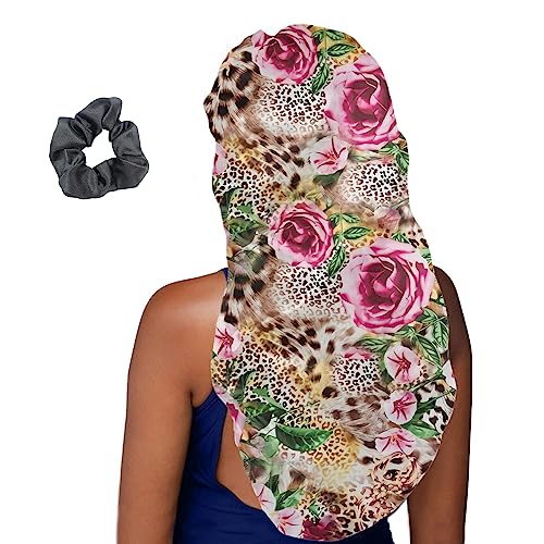 Treer Haarhaube für die Nacht Lange Haare, 3D Floral Drucken Damen Mädchen Schlafkappe für Haare 2 Stück Haarhaube Lange Haare Bonnet Schlafmütze für Lockiges Haar (Leopard Drucken,Eine Größe) von Treer