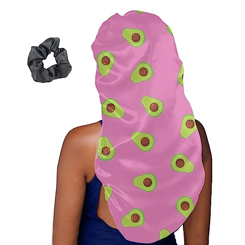 Treer Haarhaube für die Nacht Lange Haare, 3D Frucht Drucken Damen Mädchen Schlafkappe für Haare 2 Stück Haarhaube Lange Haare Bonnet Schlafmütze für Lockiges Haar (Grüne Avocado,Eine Größe) von Treer