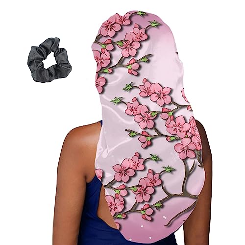 Treer Haarhaube für die Nacht Lange Haare, 3D Kirschblüten Drucken Damen Mädchen Schlafkappe für Haare 2 Stück Haarhaube Lange Haare Bonnet Schlafmütze (Kirschblüten,Eine Größe) von Treer