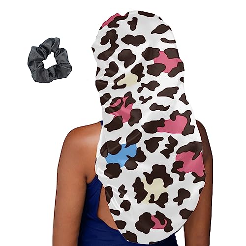 Treer Haarhaube für die Nacht Lange Haare, 3D Leopard Drucken Damen Mädchen Schlafkappe für Haare 2 Stück Haarhaube Lange Haare Bonnet Schlafmütze für Lockiges Haar (Rosa,Eine Größe) von Treer