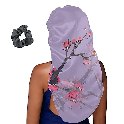 Treer Haarhaube für die Nacht Lange Haare, 3D Pfirsichblüte Drucken Damen Mädchen Schlafkappe für Haare Haarhaube Lange Haare Bonnet Schlafmütze für Lockiges Haar (1 Stück,Lila) von Treer