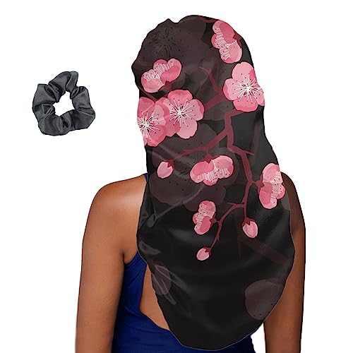 Treer Haarhaube für die Nacht Lange Haare, 3D Pfirsichblüte Drucken Damen Mädchen Schlafkappe für Haare Haarhaube Lange Haare Bonnet Schlafmütze für Lockiges Haar (2 Stücke,Rosa Pfirsichblüte) von Treer